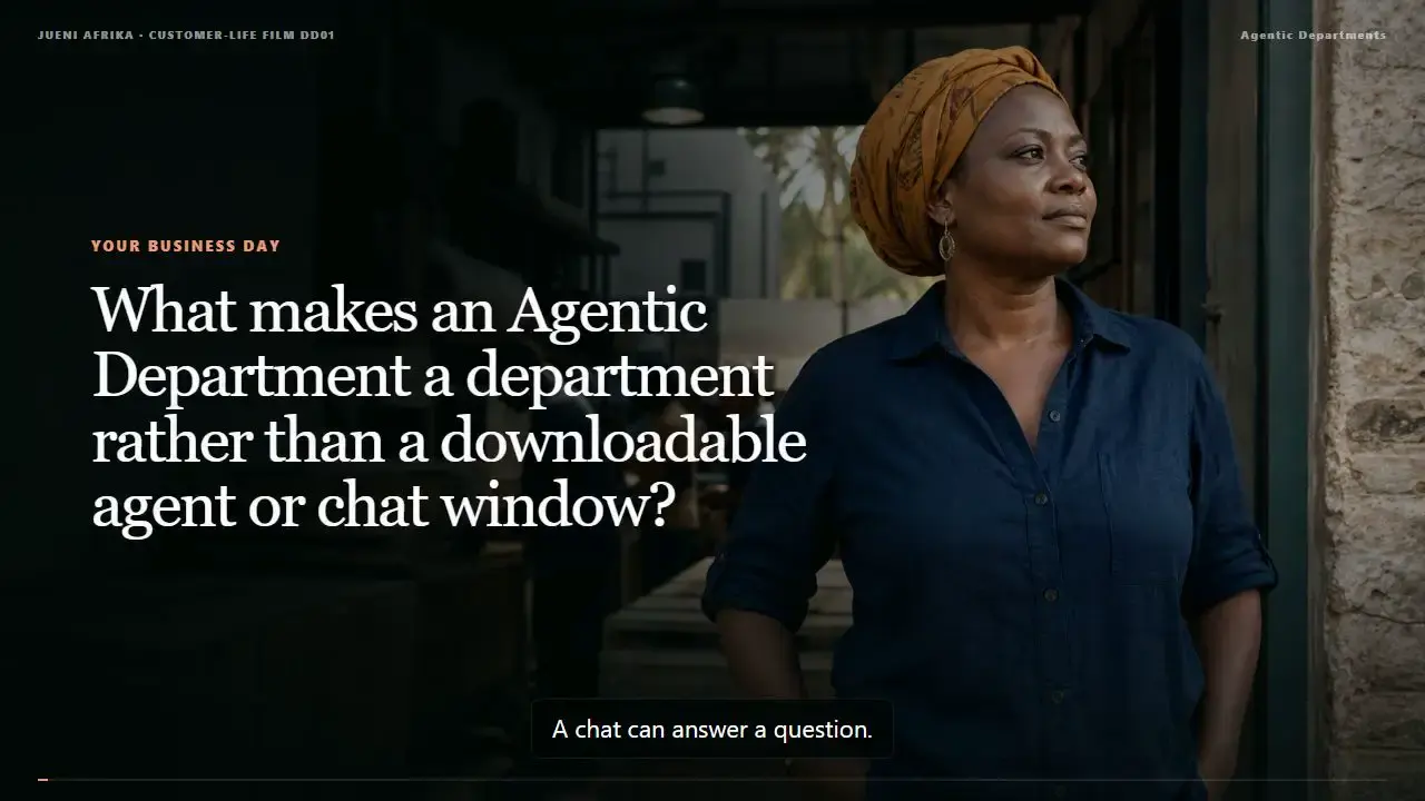 See why a department is a bounded queue with visible authority and evidence—not a downloadable personality.